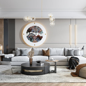 现代客厅布艺沙发组合3d模型
