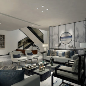朗联设计 新中式客厅3d模型