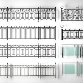 现代铁艺栏杆护栏3d模型