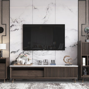 新中式实木电视柜边柜3d模型