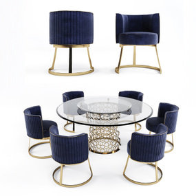 现代玻璃圆形餐桌椅3d模型
