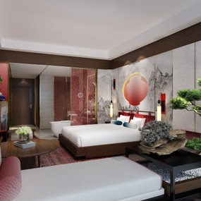 新中式酒店客房套房3d模型