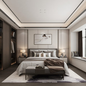 新中式卧室主人房3d模型