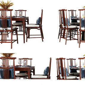 新中式实木餐桌椅3d模型
