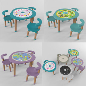现代实木儿童桌椅3d模型