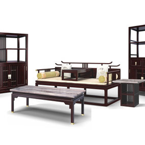 新中式罗汉床茶几边柜3d模型