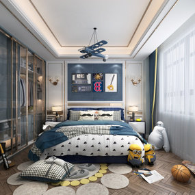现代男孩房卧室3d模型