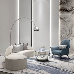帝凯室内设计 现代皮革弧形沙发组合3d模型