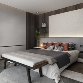易和设计 新中式卧室主人房3d模型