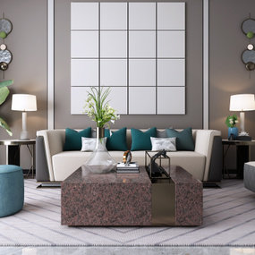 现代轻奢布艺沙发组合3d模型