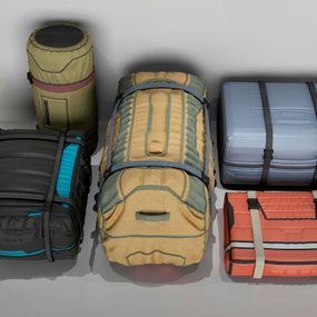 现代旅行包背包组合3d模型