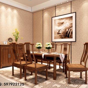 中式古典餐厅餐桌椅3D模型