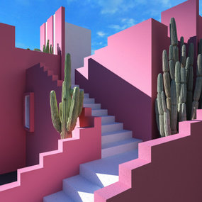 现代网红建筑转角楼梯3d模型