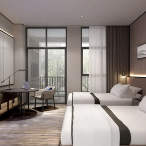 现代酒店双人客房套房3d模型