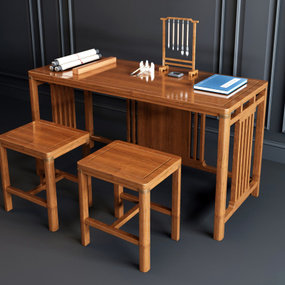 中式实木书桌3d模型