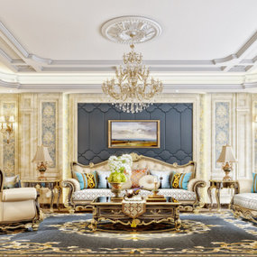 欧式古典轻奢客厅3d模型