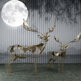 现代金属镂空鹿雕塑3d模型