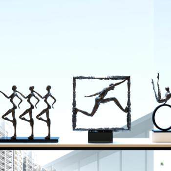 现代金属雕塑小人物陈设品摆件组合3D模型