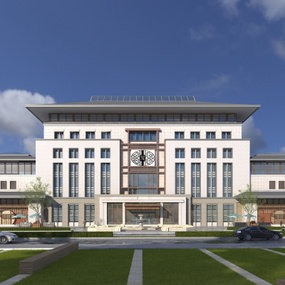 新中式办公楼建筑外观3d模型