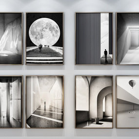 现代艺术场景黑白装饰画3d模型