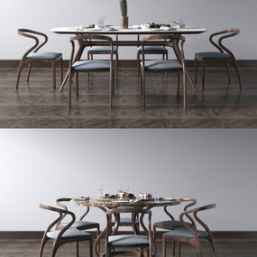 北欧原木餐桌椅3d模型