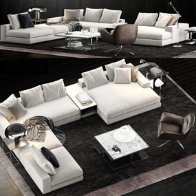 现代布艺转角沙发组合3d模型