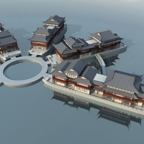 中式船坊鸟瞰规划3d模型