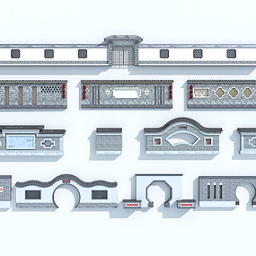 新中式围墙院墙3d模型