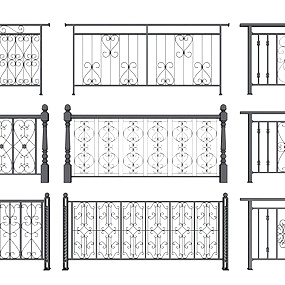 简欧铁艺栏杆护栏3d模型