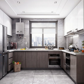 现代整体式厨房3d模型