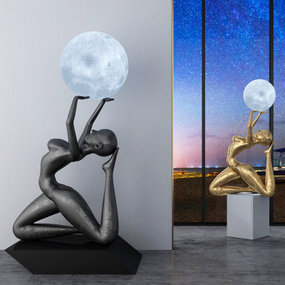 现代人物月球雕塑摆件3d模型