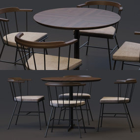 工业风实木餐桌椅3d模型
