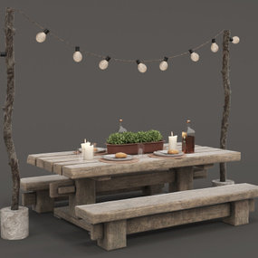 自然风户外餐桌椅3d模型