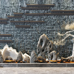 新中式流水水景园艺小品3d模型