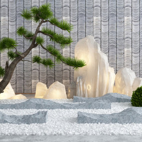 新中式松树假山园艺小品模型