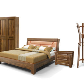 新中式实木衣柜衣架双人床3d模型