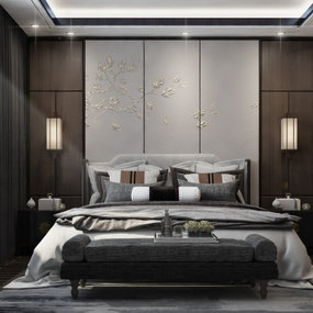 新中式简约卧室3d模型