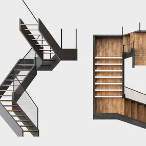 工业风实木楼梯3d模型