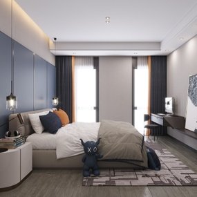 现代卧室客房男孩房3d模型