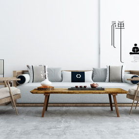 新中式布艺组合沙发3d模型