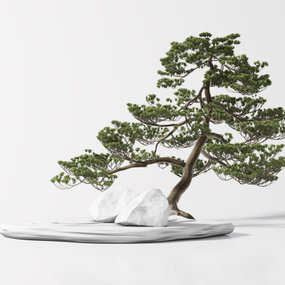 新中式松树石头景观小品3d模型