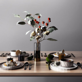 现代餐桌餐具组合3d模型