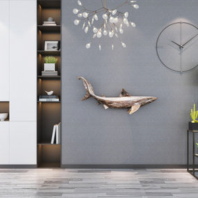 现代鲸鱼时钟挂件背景墙3d模型