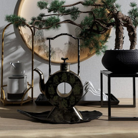 新中式盆栽水壶摆件3d模型