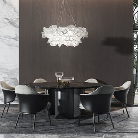 现代大理石圆形餐桌椅3d模型