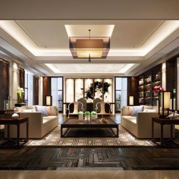 现代中式酒店大厅3D模型