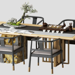 新中式实木茶桌椅3d模型