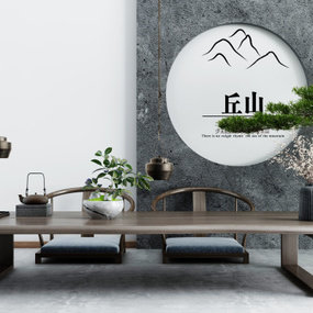 新中式实木茶桌椅3d模型