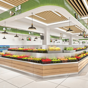 现代商场超市水果区3d模型