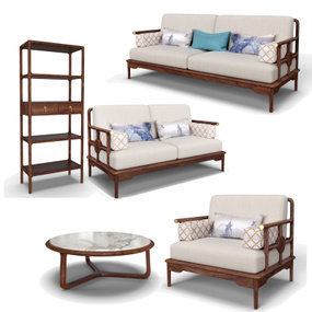 新中式实木沙发茶几装饰柜3d模型